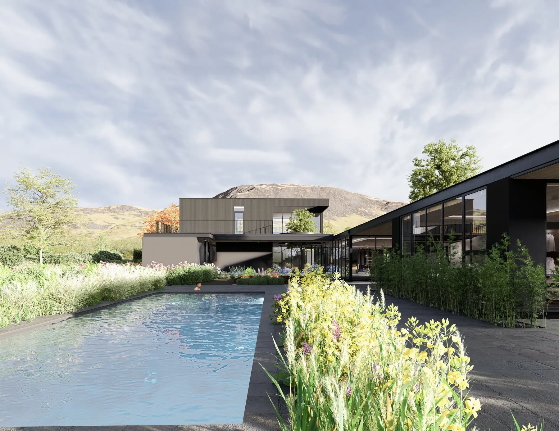 Render arquitectónico Casa Jl Piscina · Moreno·Sosa